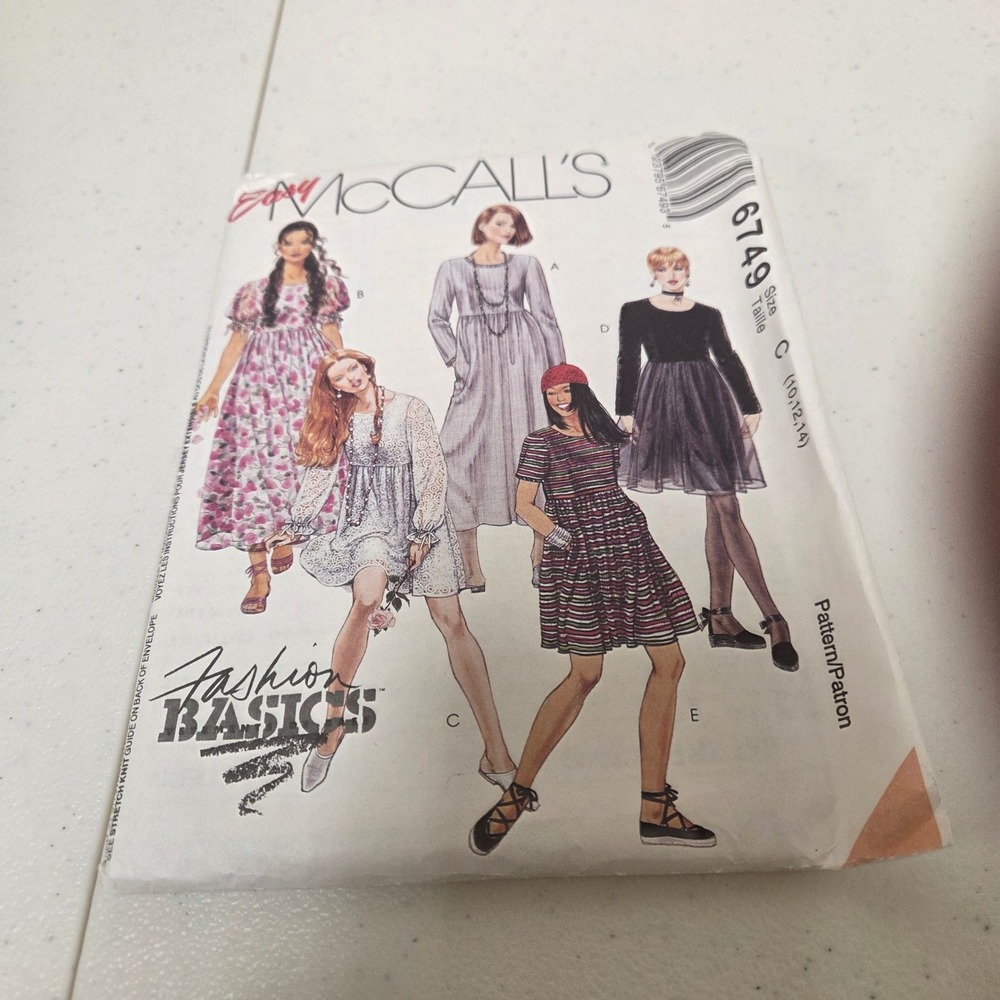 Vintage 1993 McCalls 6749 Sewing Pattern Misses Empire Waist Dress Size 10-14
